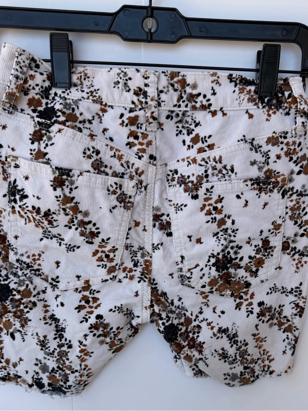 Free People White Floral Jean Shorts with Brown & Black Print